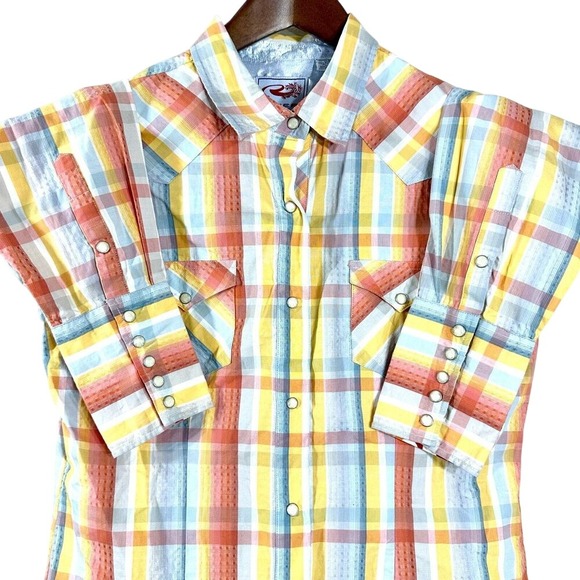 Roper Women's Shirts Orange Plaid Cotton Long Sleeves Western Cow Girl Size L - Picture 6 of 9